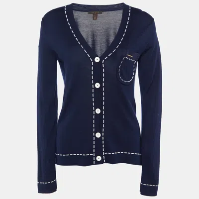 Pre-owned Louis Vuitton Navy Blue Wool & Silk Knit Cardigan M