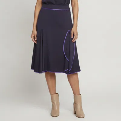 Pre-owned Louis Vuitton Navy Blue Wool Blend Contrasting Trim Flared Skirt S