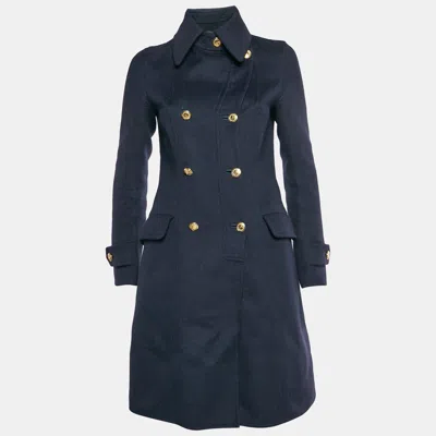 Pre-owned Louis Vuitton Navy Blue Wool Double Breasted Coat M