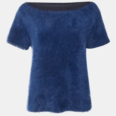 Pre-owned Louis Vuitton Navy Blue Wool Faux Fur Jumper M