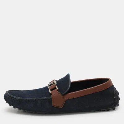 Pre-owned Louis Vuitton Navy Blue/brown Denim And Leather Hockenheim Loafers Size 41.5