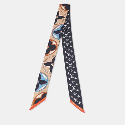 Pre-owned Louis Vuitton Navy Blue/multicolor Printed Silk Bandeau Scarf S