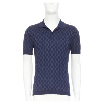 Pre-owned Louis Vuitton Navy Cashmere Silk Damier Checked Knit Polo Shirt S In Blue