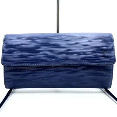 Pre-owned Louis Vuitton Navy Epi Leather Long Wallet (tri-fold) ()