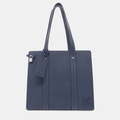 Pre-owned Louis Vuitton Navy Leather Aerogram Take Off Tote Bag