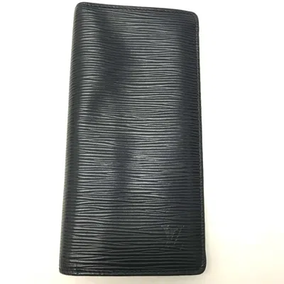 Pre-owned Louis Vuitton Navy Leather Long Wallet (bi-fold) ()