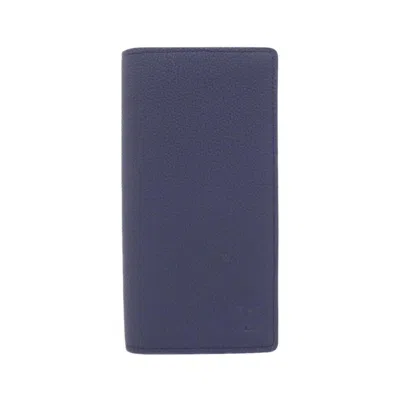 Pre-owned Louis Vuitton Navy Leather Long Wallet (bi-fold) ()