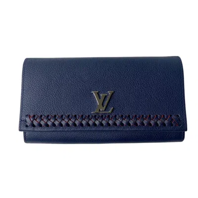 Pre-owned Louis Vuitton Navy Leather Long Wallet (bi-fold) () In Blue