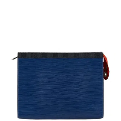 Pre-owned Louis Vuitton Navy Leather Pvc Clutch Bag () In Multi