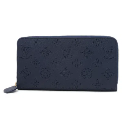 Pre-owned Louis Vuitton Navy Mahina Leather Long Wallet (bi-fold) () In Blue