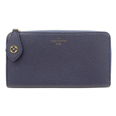 Pre-owned Louis Vuitton Navy Navy Blue Leather Long Wallet (bi-fold) ()