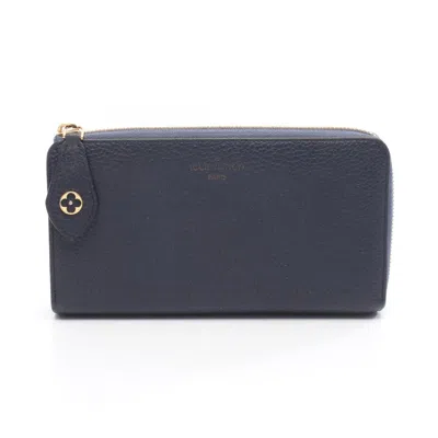 Pre-owned Louis Vuitton Navy Navy Blue Leather Long Wallet (bi-fold) ()