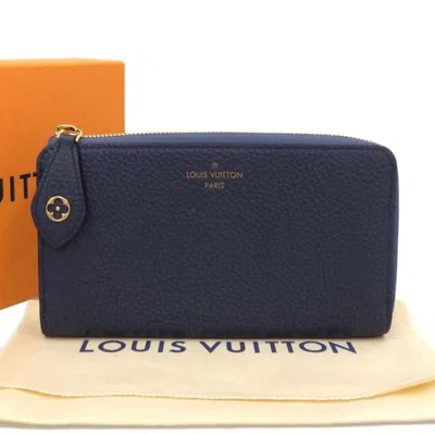 Pre-owned Louis Vuitton Navy Navy Blue Pink Beige Leather Long Wallet (bi-fold) () In Navy, Navy Blue, Pink Beige