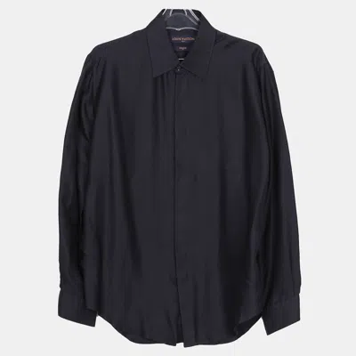 Pre-owned Louis Vuitton Navy Silk Evening Regular Long Sleeve Shirt Size 39 In Navy Blue