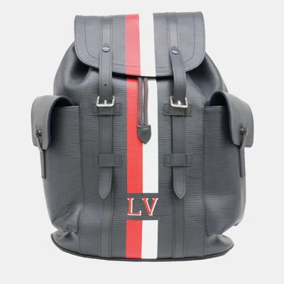 Pre-owned Louis Vuitton Navy Stripes Epi Leather Christopher Backpack In Navy Blue