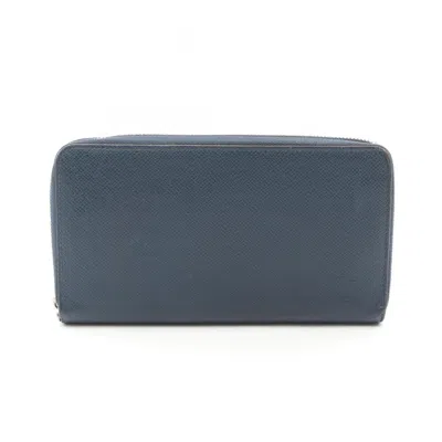 Pre-owned Louis Vuitton Navy Taiga Leather Leather Long Wallet (bi-fold) () In Blue