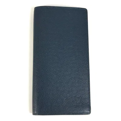 Pre-owned Louis Vuitton Navy Taiga Leather Long Wallet (bi-fold) () In Blue