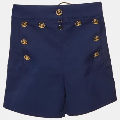 Pre-owned Louis Vuitton Navy Twill Button Detailed Shorts S In Navy Blue