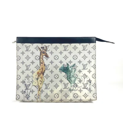 Pre-owned Louis Vuitton Navy White Leather Clutch Bag Pochette Pouch () In Multi