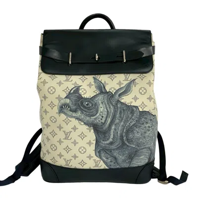 Pre-owned Louis Vuitton Navy White Leather Pvc Backpack () In Multi