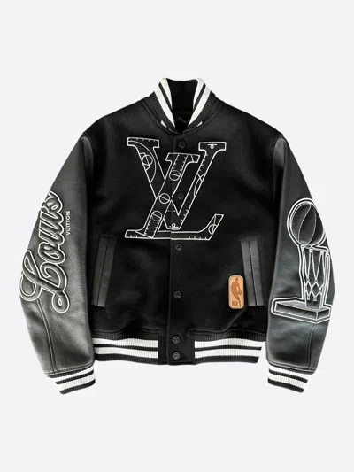 Pre-owned Louis Vuitton Nba Leather Varsity Jacket In Black
