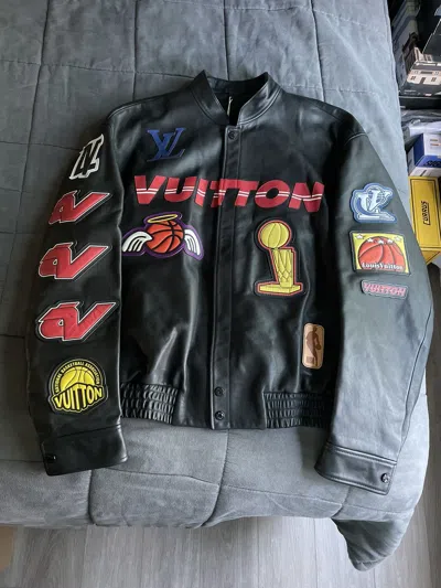Pre-owned Louis Vuitton Nba Logo Leather Jacket In Black
