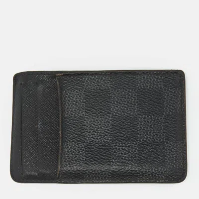 Pre-owned Louis Vuitton Neo Porte Cartes Damier Graphite Card Holder In Black