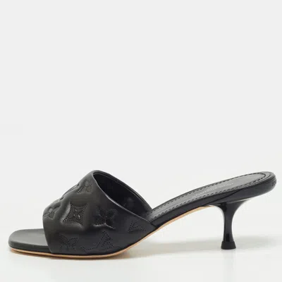 Pre-owned Louis Vuitton Neo Revival Size 37.5 Black Monogram Perforated Leather Slide Sandals