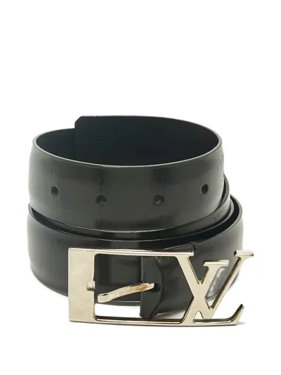 Pre-owned Louis Vuitton Neogram-buckle Leather Belt In Black