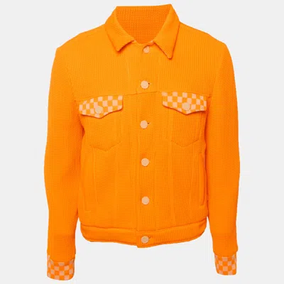 Pre-owned Louis Vuitton Neon Orange Rib Knit Trucker Jacket M