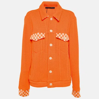 Pre-owned Louis Vuitton Neon Orange Rib Knit Trucker Jacket Xl