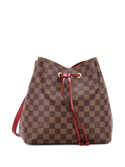 Pre-owned Louis Vuitton Neonoe Handbag Damier With Leather Mm Bucket Bag In Brown