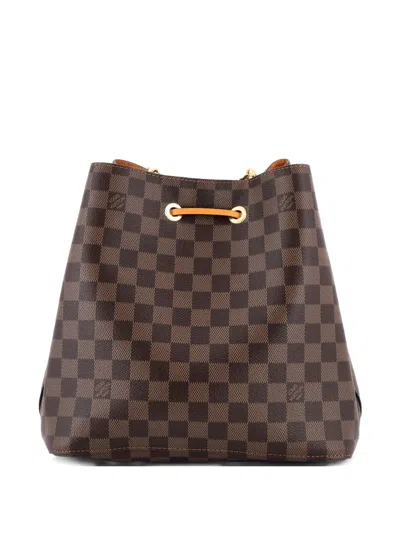 Pre-owned Louis Vuitton Neonoe Handbag Damier With Leather Mm Bucket Bag In Brown