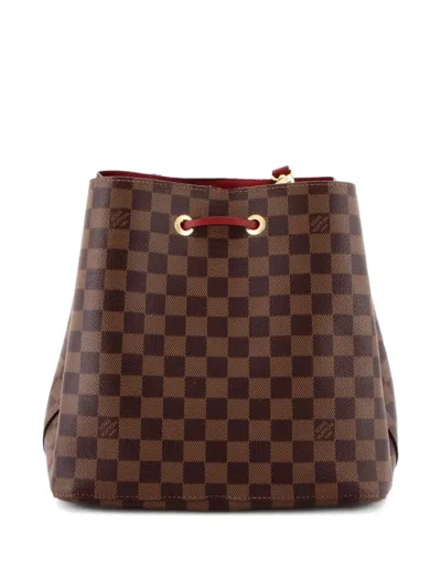 Pre-owned Louis Vuitton Neonoe Handbag Damier With Leather Mm Bucket Bag In Brown