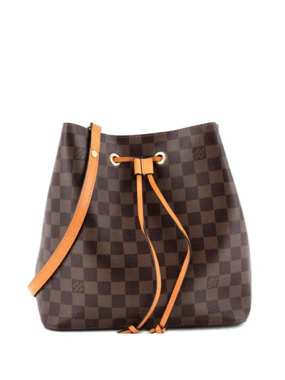 Pre-owned Louis Vuitton Neonoe Handbag Damier With Leather Mm Bucket Bag In Brown