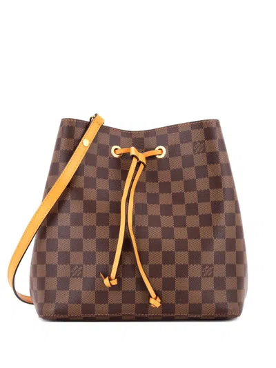 Pre-owned Louis Vuitton Neonoe Handbag Damier With Leather Mm Bucket Bag In Brown