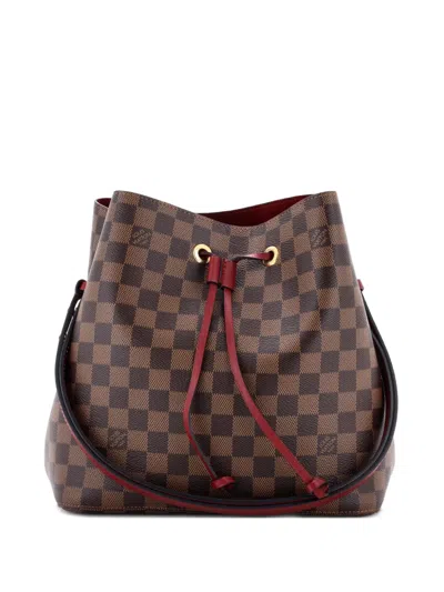 Pre-owned Louis Vuitton Neonoe Handbag Damier With Leather Mm Bucket Bag In Brown