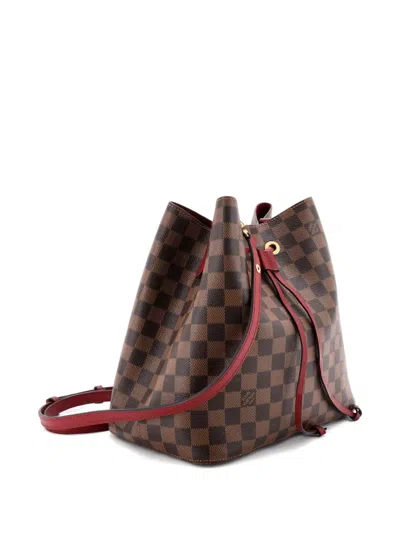 Pre-owned Louis Vuitton Neonoe Handbag Damier With Leather Mm Bucket Bag In Brown