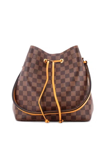 Pre-owned Louis Vuitton Neonoe Handbag Damier With Leather Mm Bucket Bag In Brown