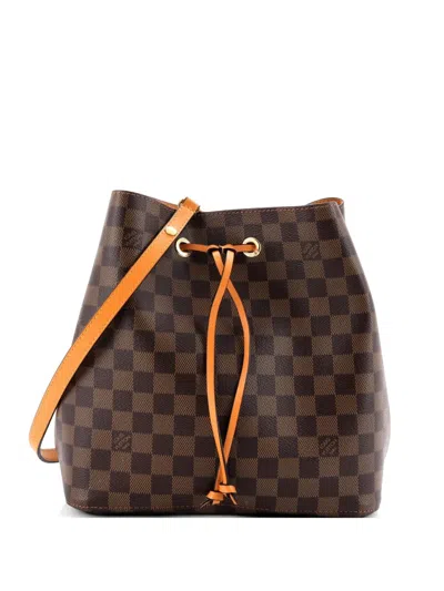 Pre-owned Louis Vuitton Neonoe Handbag Damier With Leather Mm Bucket Bag In Brown