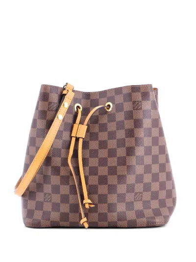 Pre-owned Louis Vuitton Neonoe Handbag Damier With Leather Mm Bucket Bag In Brown