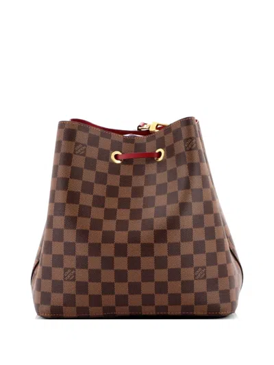 Pre-owned Louis Vuitton Neonoe Handbag Damier With Leather Mm Bucket Bag In Brown