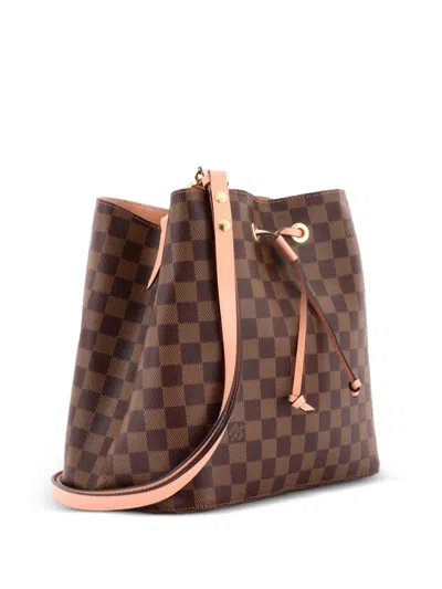Pre-owned Louis Vuitton Neonoe Handbag Damier With Leather Mm Bucket Bag In Brown