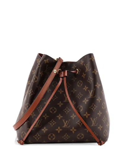 Pre-owned Louis Vuitton Neonoe Handbag Monogram Canvas With Leather Mm Bucket Bag In Brown