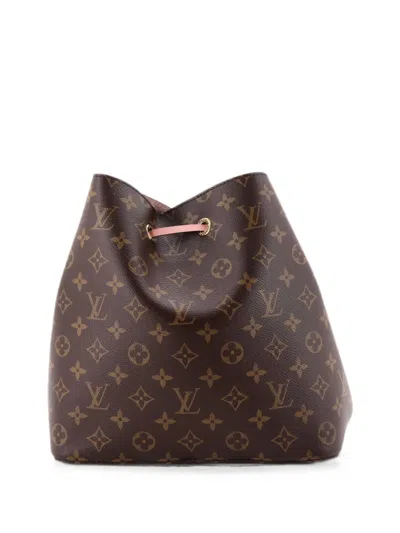 Pre-owned Louis Vuitton Neonoe Handbag Monogram Canvas With Leather Mm Bucket Bag In Brown