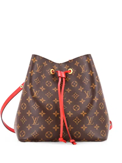 Pre-owned Louis Vuitton Neonoe Handbag Monogram Canvas With Leather Mm Bucket Bag In Brown