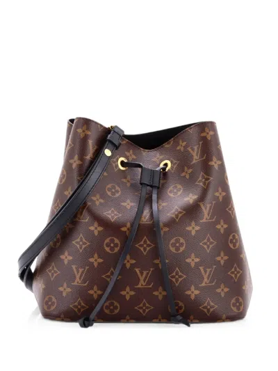 Pre-owned Louis Vuitton Neonoe Handbag Monogram Canvas With Leather Mm Bucket Bag In Brown