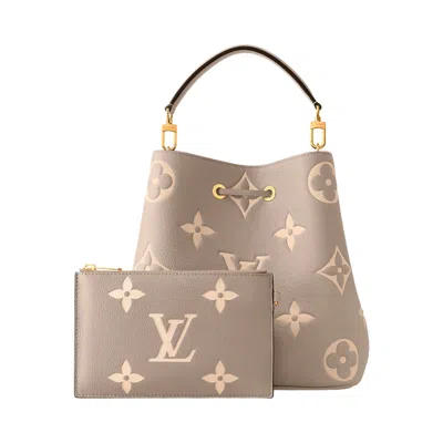 Pre-owned Louis Vuitton Neonoe Mm 'tourterelle Gray/cream Monogram Embossed Empreinte Cowhide Leather' | Tan | In Brown