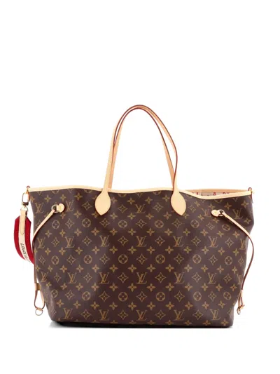 Pre-owned Louis Vuitton Neverfull Bandouliere Inside Out Limited Edition Grace Coddington Printed With Monogram Canvas Gm To In Brown