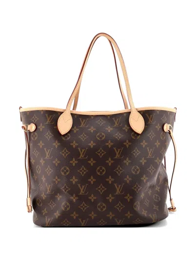 Pre-owned Louis Vuitton Neverfull Bandouliere Inside Out Monogram Canvas And Textile Mm Tote Bag In Brown
